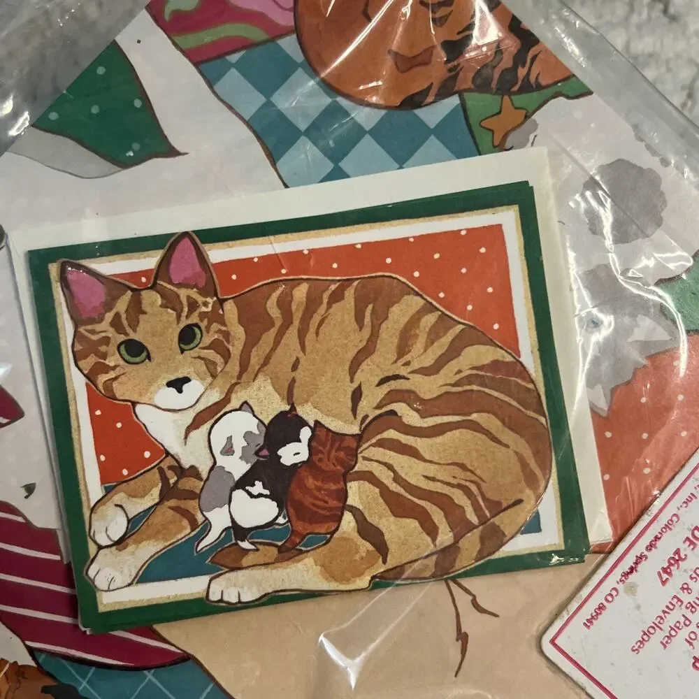 Vintage Classic Cats Current Gift Wrap Cards + Artfaire Rainbow Wrapping Paper